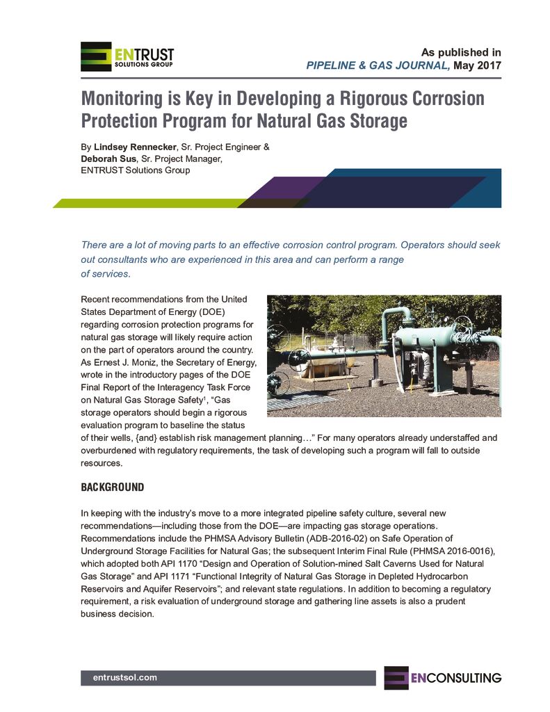Monitoring is Key in Developing a Rigorous Corrosion Protection Program for Natural Gas Storage